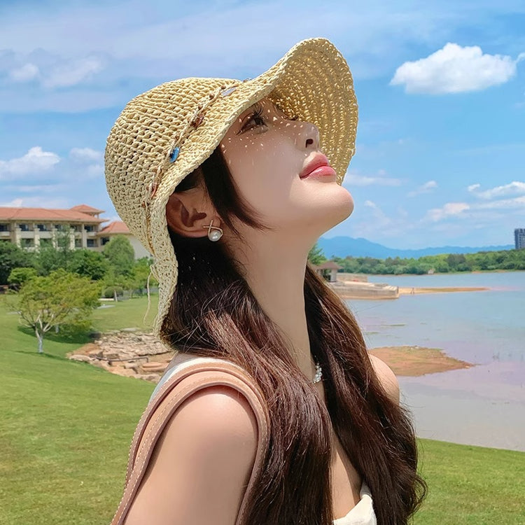 流行帽子|民族風貝殼裝飾鏤空草帽子女夏防曬透氣遮陽帽戶外出遊沙灘太陽帽「C5179」25.04-3