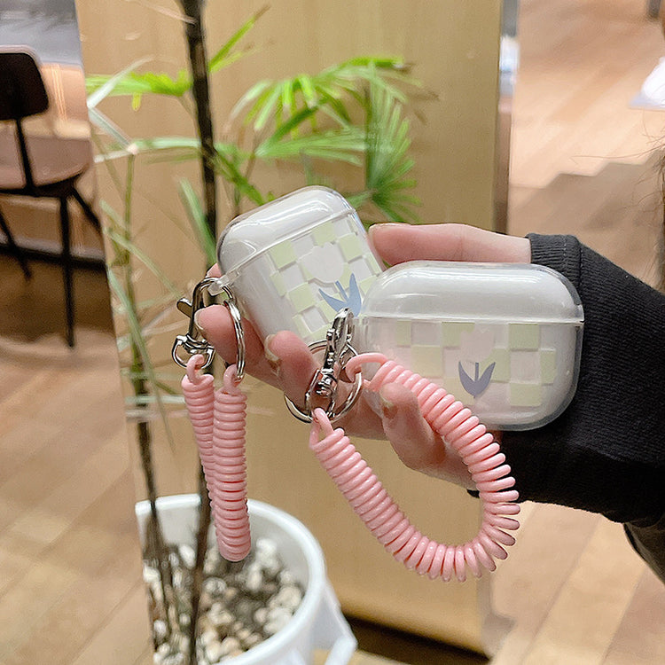 耳機套|適用2/3代蘋果藍牙耳機保護套綠格子airpodspro透明殼帶掛繩「BQ2501」24.07