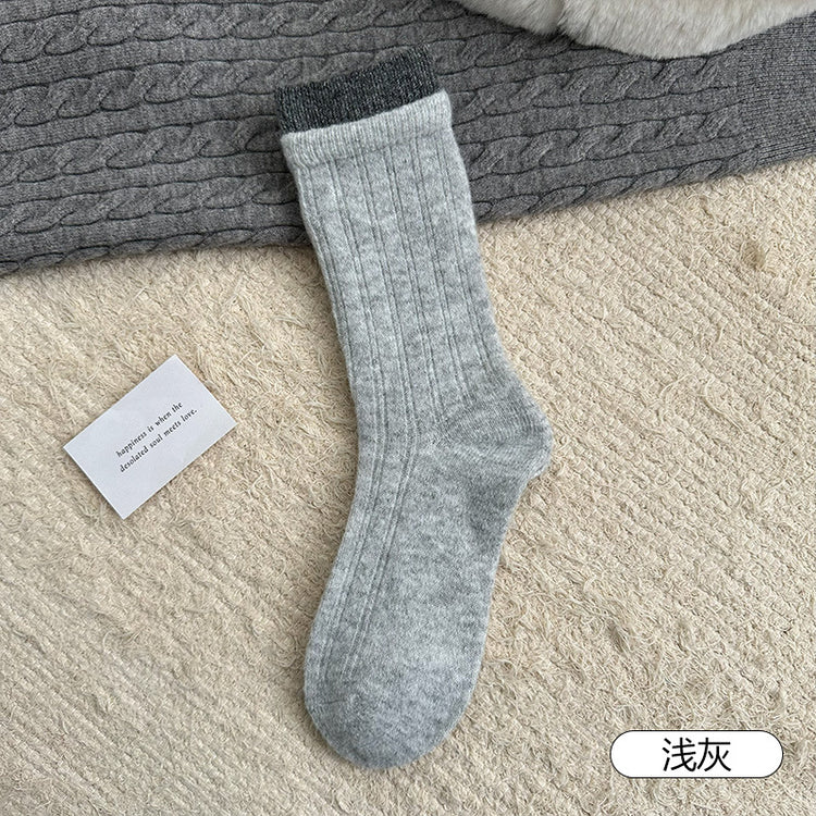 女襪|襪子女士撞色雙羅口親膚舒適堆堆襪蓄熱鎖溫保暖美利奴羊毛襪「MK5179」25.11-1