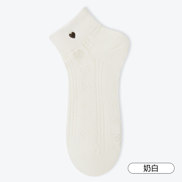 女襪|刺繡愛心襪子女春夏季薄款鏤空網眼透氣短襪棉質親膚舒適休閒襪「XC2238」25.02-2