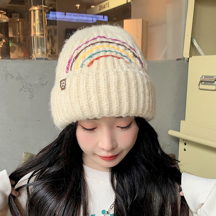 流行帽子 | 秋冬毛線帽子女保暖百搭彩虹針織帽學生戶外防寒套頭帽護耳冷帽男「C5506」25.08-4