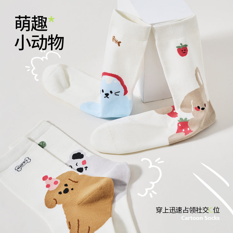 女襪|卡通可愛襪子女夏季薄款親膚舒適中筒襪棉質無骨透氣潮流堆堆襪「MS5009」25.03-2