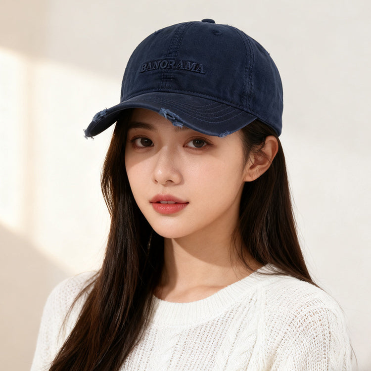 流行帽子|美式復古字母刺繡磨邊棒球帽子女戶外遮陽大頭圍顯臉小鴨舌帽男潮「C5772」25.11-2