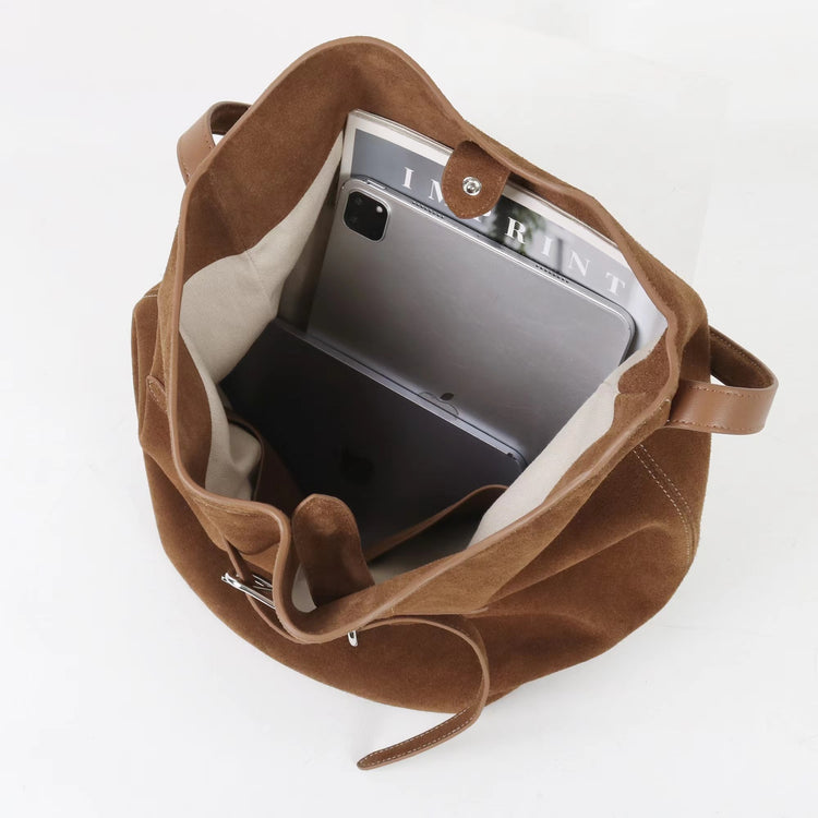 質感真皮|2025新磨砂牛皮托特包hobo腋下包皮帶裝飾餃子水桶包百搭單肩包「6185S」25.11-2