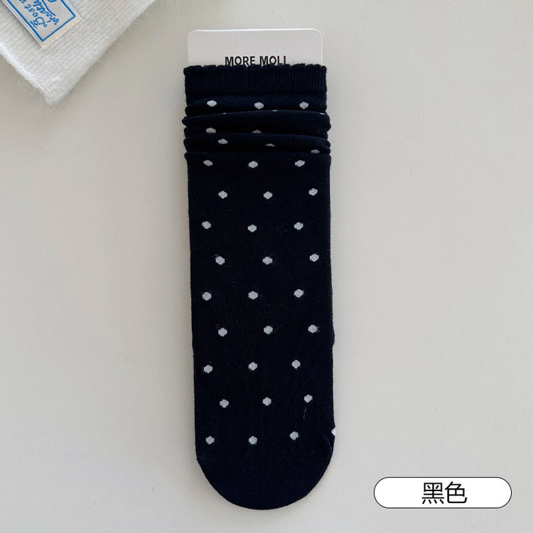 女襪|復古波點襪子女彈力花邊親膚舒適中筒襪棉質吸汗透氣堆堆襪「YJ24136」25.09-1
