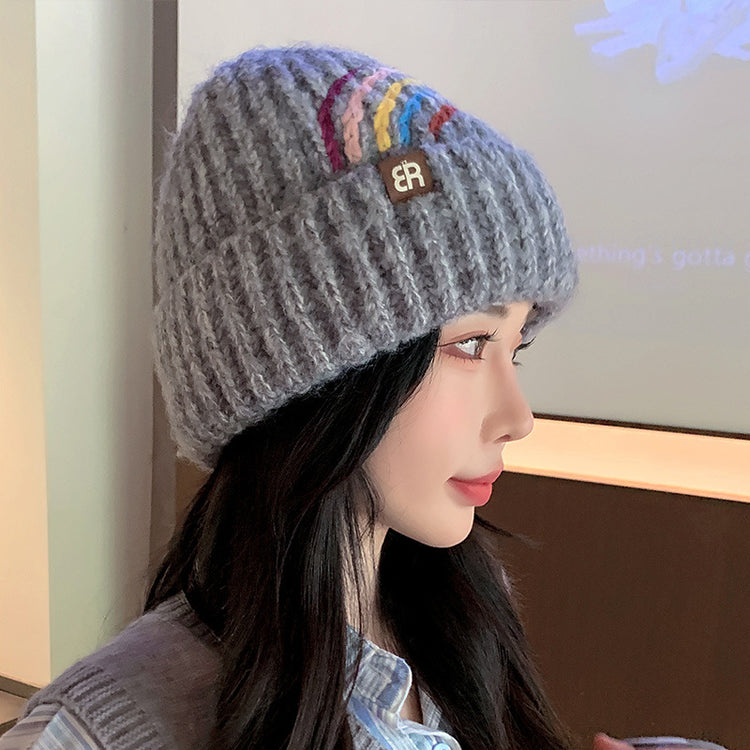 流行帽子 | 秋冬毛線帽子女保暖百搭彩虹針織帽學生戶外防寒套頭帽護耳冷帽男「C5506」25.08-4