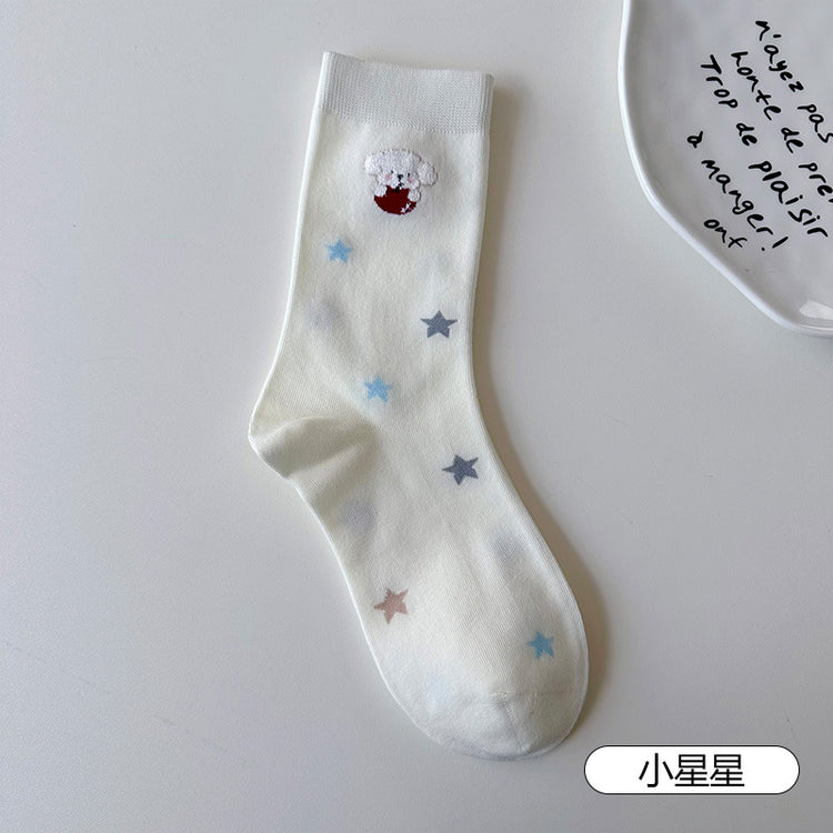 女襪|白色襪子女棉質吸汗透氣彈力中筒襪柔軟親膚舒適防臭襪子批發「DMS5040」25.09-2