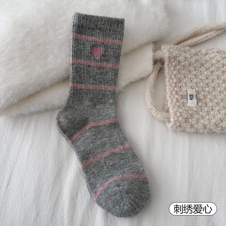 女襪|襪子女士拼色點子紗加厚保暖羊毛襪冬季蓄熱鎖溫抗寒堆堆襪「D25859」25.11-2
