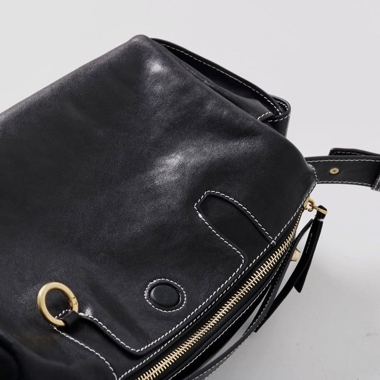 質感真皮|秋冬新款頭層水晶植鞣牛皮無性別復古手提相機包大容量單肩斜背包「155M」24.11-2