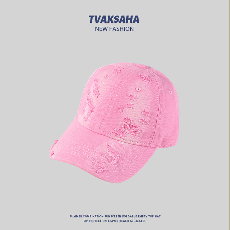 流行帽子|薄荷綠鴨舌帽女夏季小清新多巴胺穿搭遮陽帽個性破洞顯臉小棒球帽「C4161」24.07-3