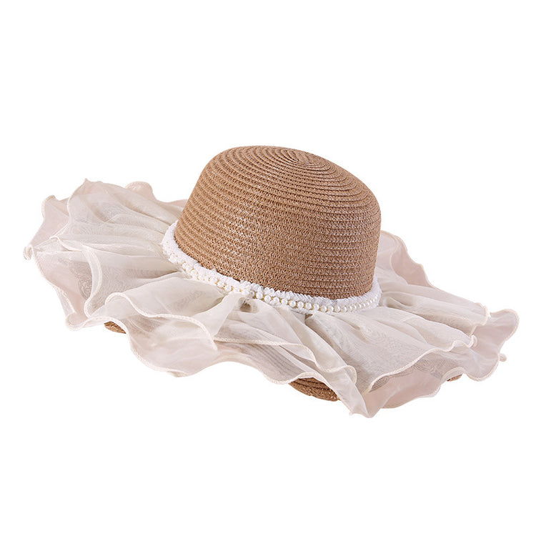 流行帽子|夏天帽子女蕾絲花邊草帽大帽檐遮陽帽防曬太陽帽出遊沙灘帽子女夏「C5277」25.05-3