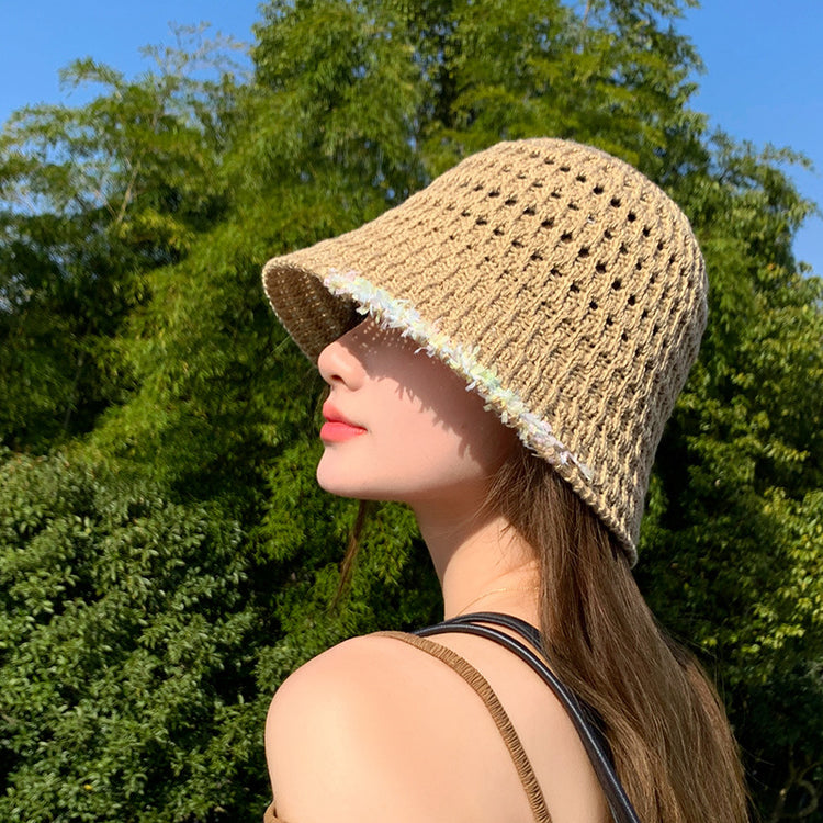 流行帽子|帽子新款夏季碎花邊鏤空漁夫帽透氣甜美百搭防曬帽海邊沙灘遮陽帽「C3821」24.04-3