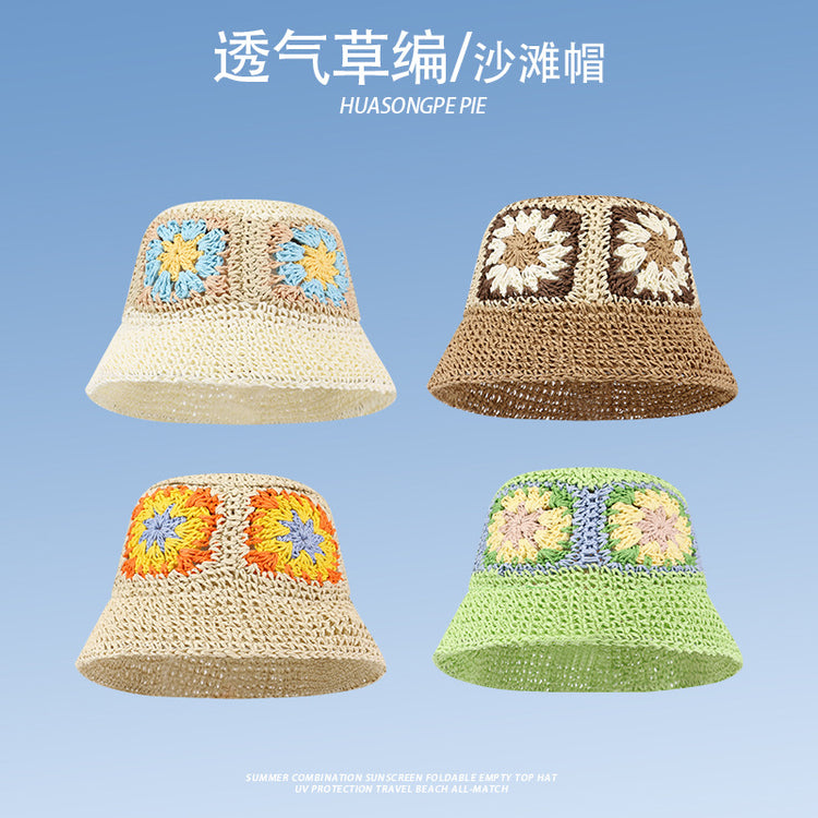 流行帽子|蕾絲系帶草帽夏季女帽子防曬學生戶外遮陽帽綁帶沙灘彩虹太陽帽子「C3929」24.05-2