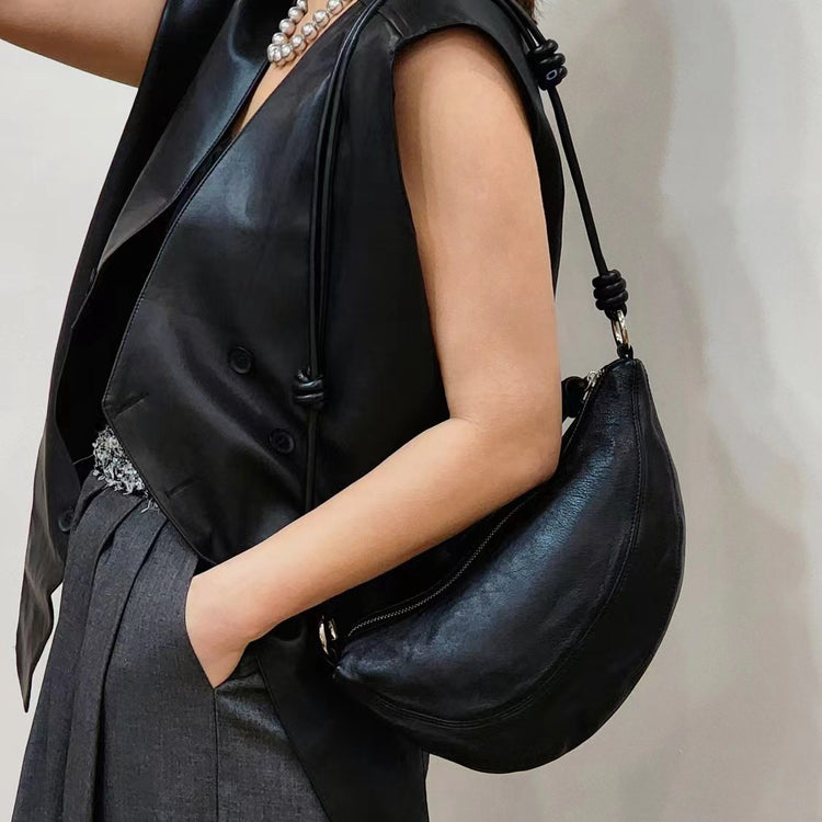 質感真皮|軟皮羊皮月牙包女包2024新款歐洲站真皮休閒斜背餃子包百搭單肩包「3300」24.04-2