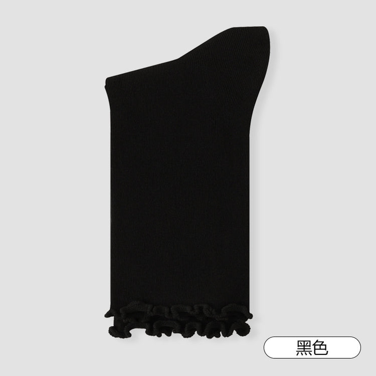 女襪|白色襪子女秋季ins潮木耳邊中筒襪棉質吸汗透氣純色彈力堆堆襪「YLF23131」25.06-3