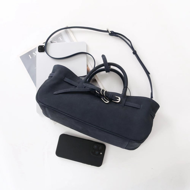 質感真皮|2025新款復古休閒麂皮包通勤百搭極簡皮帶扣設計斜背女小眾托特包「5797」25.09-4