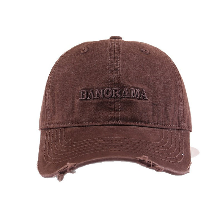 流行帽子|美式復古字母刺繡磨邊棒球帽子女戶外遮陽大頭圍顯臉小鴨舌帽男潮「C5772」25.11-2