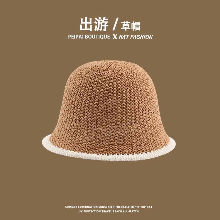 流行帽子|草帽編織女可折疊沙灘帽夏季鏤空透氣水桶帽甜美海邊遮陽帽子批發「C3748」24.03-4