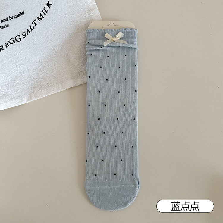 女襪|襪子女士miu系蝴蝶結親膚舒適中筒襪夏季薄款吸濕透氣堆堆襪「SM2510」25.04-4