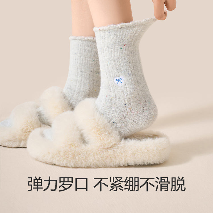 女襪|白色堆堆襪子女秋冬季加絨加厚蓄熱保暖澳絨襪潮流好搭彈力中筒襪「DB2435」24.12-4