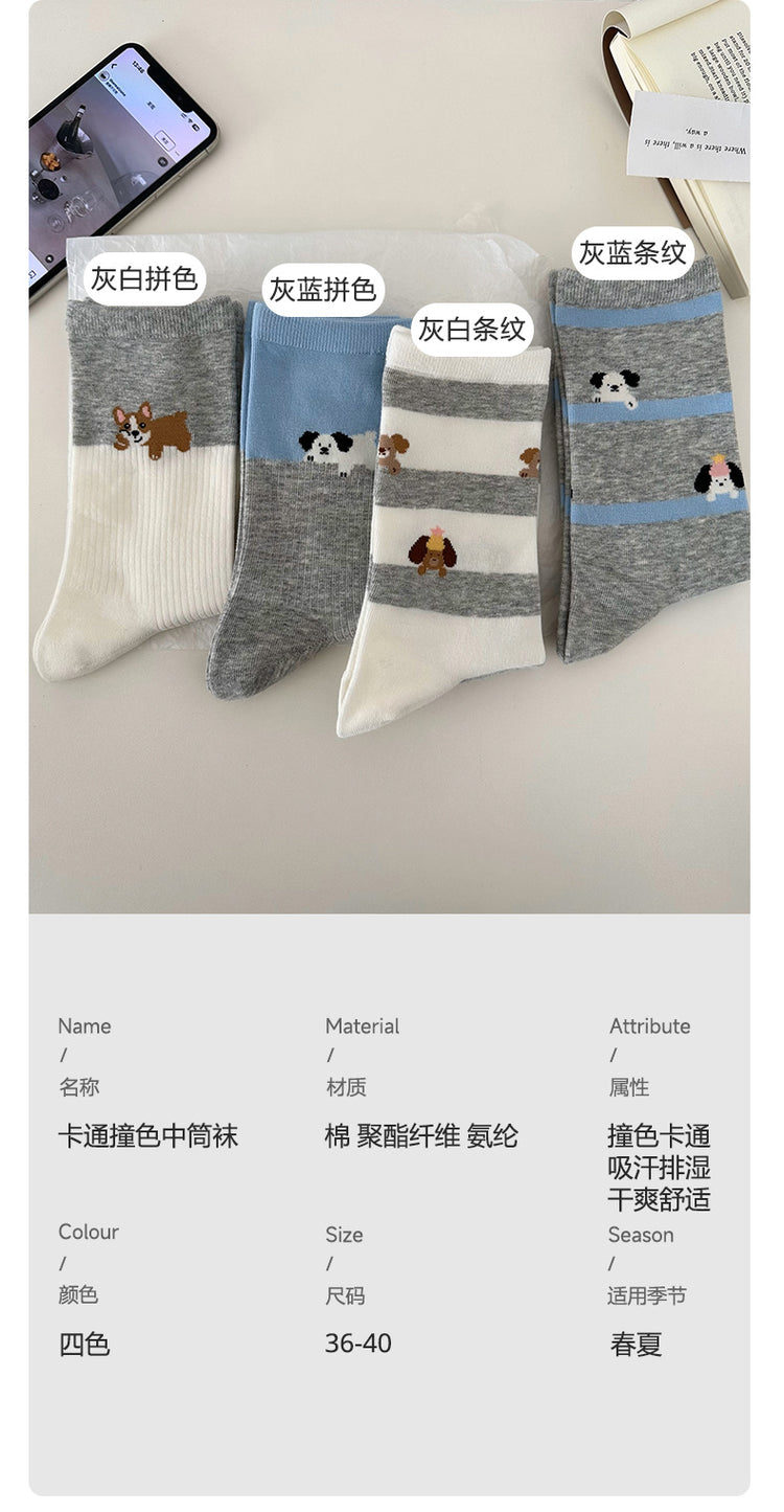 女襪|卡通圖案襪子女夏季薄款ins學院風中筒襪棉質吸汗透氣彈力堆堆襪「DMS5015」25.04-2
