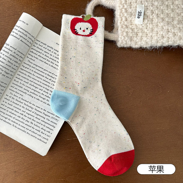 女襪|韓系少女卡通襪子女點子紗彈力親膚舒適中筒襪棉質吸汗透氣堆堆襪「TM3726」25.10-3