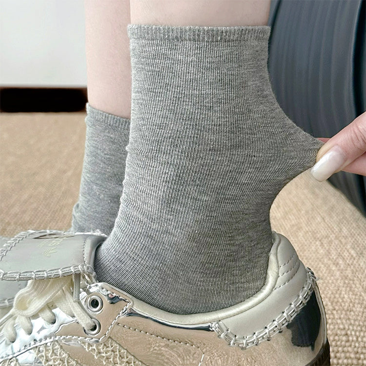 女襪|灰色堆堆襪子女棉質柔軟親膚舒適彈力中筒襪ins潮簡約好搭無骨襪「MS5011」25.03-2