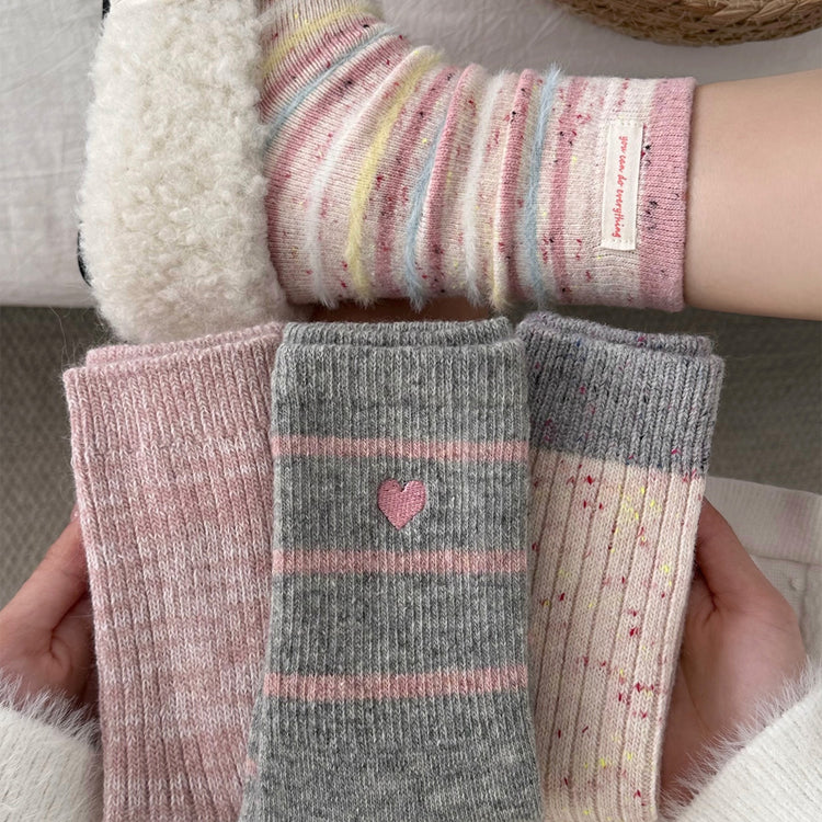 女襪|襪子女士拼色點子紗加厚保暖羊毛襪冬季蓄熱鎖溫抗寒堆堆襪「D25859」25.11-2