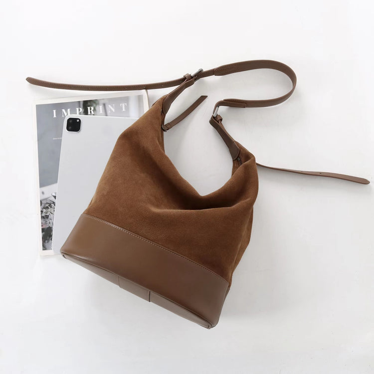 質感真皮|2025年新美拉德高級感輕奢高質感磨砂牛皮大容量水桶包時尚「6173」25.09-2