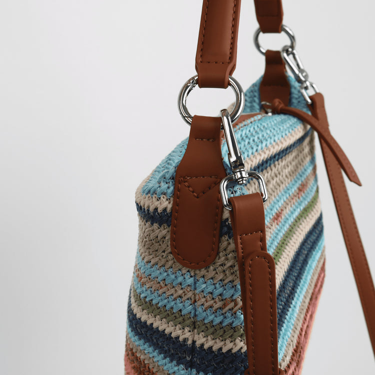 質感真皮|2024夏季新款小眾彩虹編織腋下包包彩度假託特包復古百搭單肩包「3522#」24.06-2
