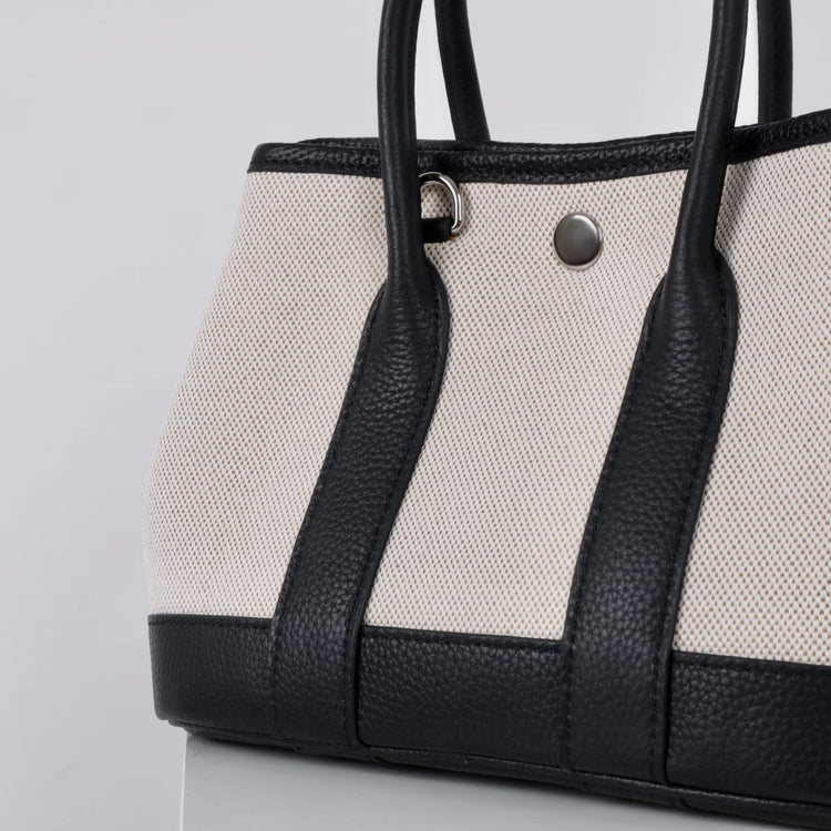 質感真皮|2025潮流新頭層牛皮撞色帆布手提花園包高級感洋氣單肩包休閒斜背包「80592」25.04-2