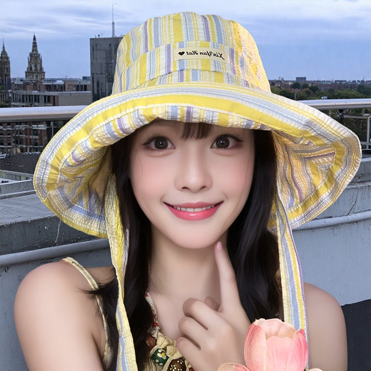 流行帽子|2025新款遮陽防曬帽子女休閒百搭漁夫帽防紫外線顯臉小綁帶太陽帽「C5286A」25.06-1