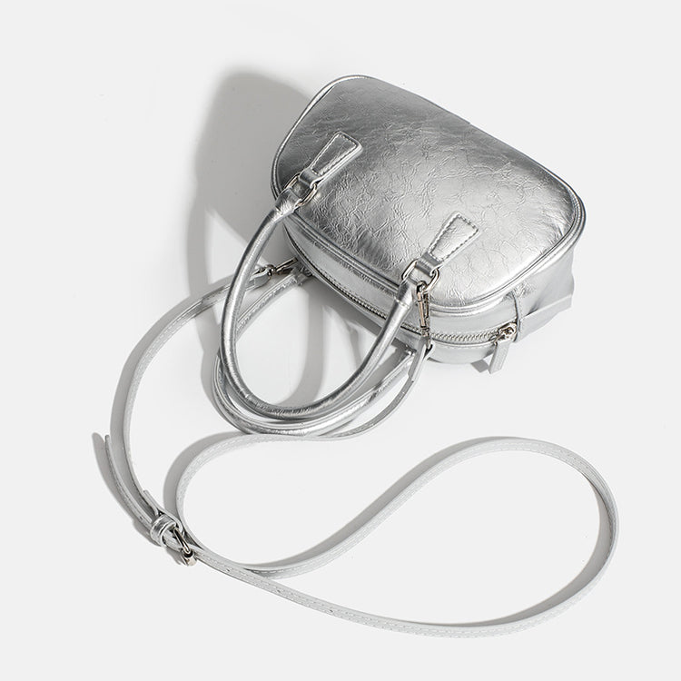 日韓流行|韓國小眾設計手提女包精緻百搭斜挎油蠟皮保齡球包波士頓包「9365#」24.05-1