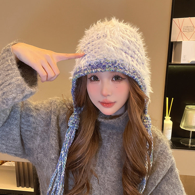 流行帽子|帽子女秋冬季針織保暖護耳包頭帽戶外百搭顯臉小毛絨帽防寒毛線帽「C4842」24.11-3