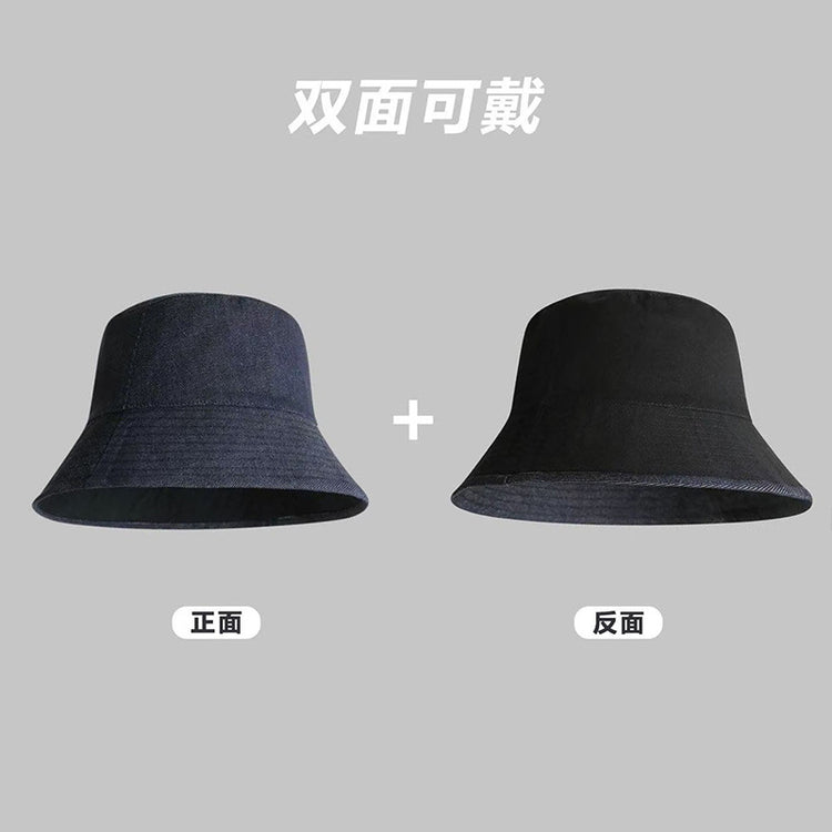 流行帽子|日系雙面可戴帽子女春夏顯臉小牛仔漁夫帽百搭水桶帽遮陽防曬盆帽「C5484」25.08-3