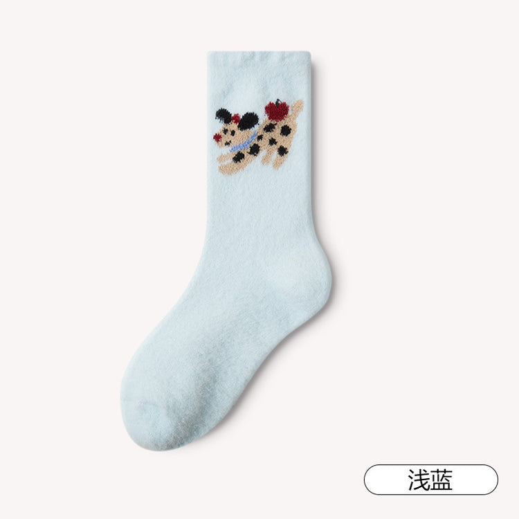 女襪|卡通澳絨襪子女秋冬季加絨加厚保暖澳絨中筒襪居家親膚舒適睡眠襪「DJ1009」24.12-3