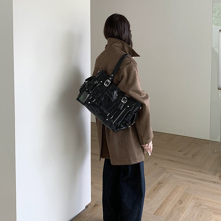 日韓流行|甜酷風大容量托特包個性百搭手提機車包簡約Y2K單肩包通勤斜挎包「D9036」25.09-5