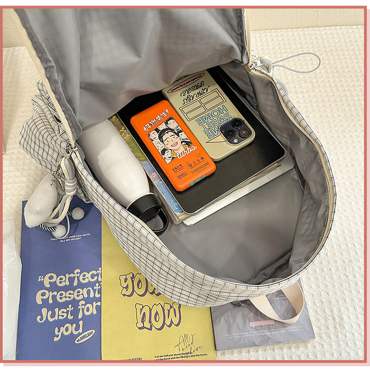 致青春|高顏值森系小清新格子少女心旅行雙肩包韓版ins風學生黨上課背包「1392-132」25.12-1