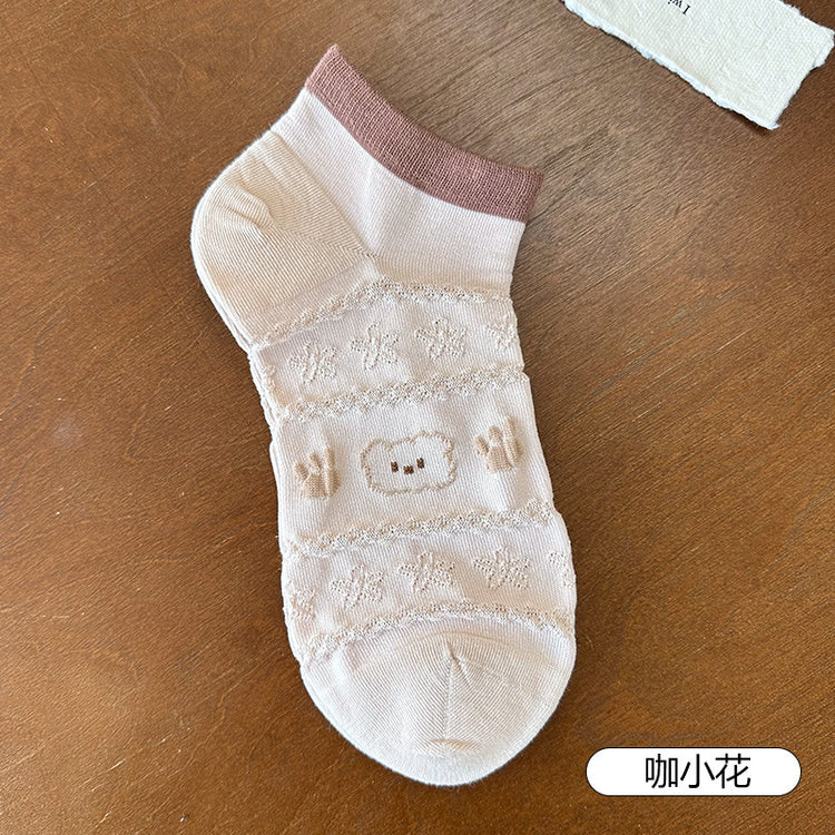 女襪|小熊船襪女夏季薄款棉質吸汗透氣淺口襪搭配單鞋彈力無骨隱形襪「ZX2507」25.05-3