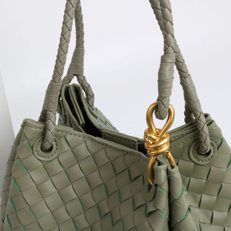 質感真皮|2024年新金屬繩扣真皮編織包降落傘包舒淇同款手提菜籃子大容量「6010#」24.07-1