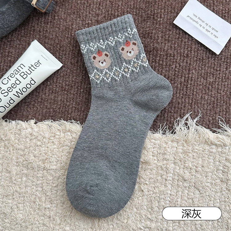 女襪|費爾島小熊襪子女棉質吸汗透氣彈力無骨短襪學院風通勤好搭休閒襪「XC2321」25.08-2