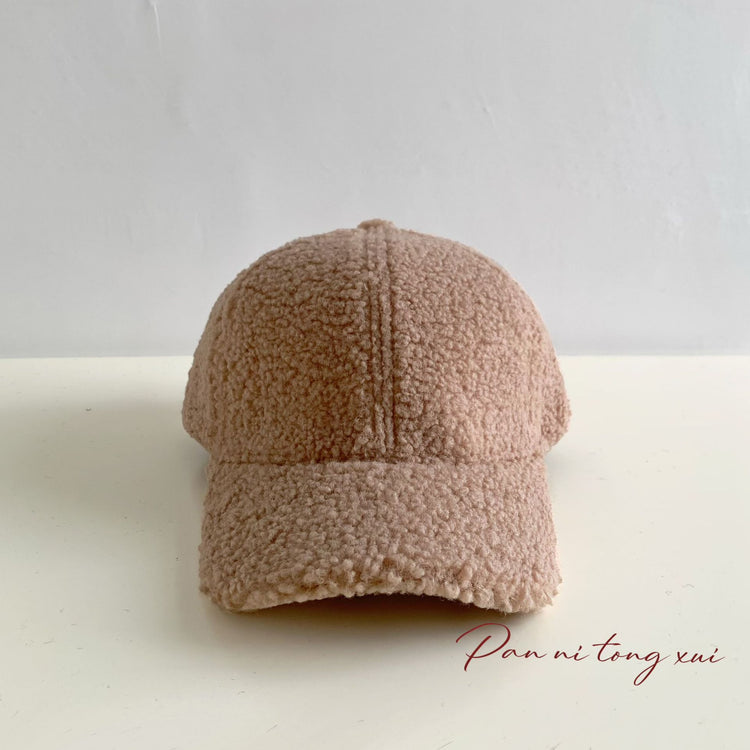 流行帽子|純色仿羊羔毛棒球帽男女秋冬季保暖彎檐鴨舌帽青年戶外休閒潮帽子「Q9466」24.10-2