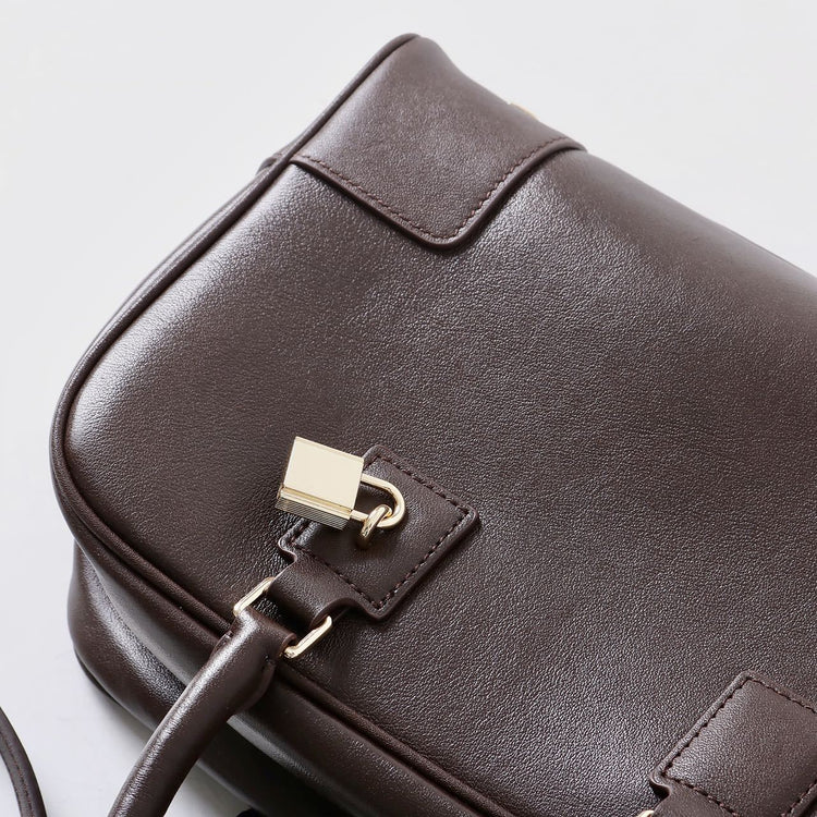 質感真皮|冬季新款保齡球包波士頓包手提包包女枕頭包百搭小方包單肩斜挎包「3660」24.11-4