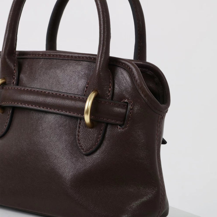 質感真皮|新款精緻迷你手拎中古保齡球斜背包通勤小眾復古百搭高級感包「8205」25.03-1