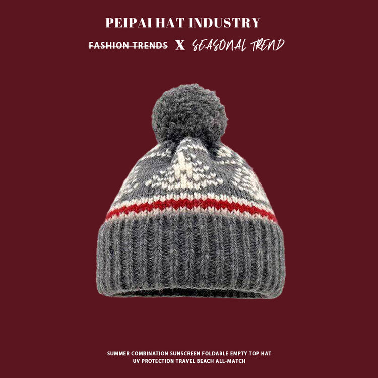 流行帽子|毛球聖誕毛線帽女秋冬復古費爾島風針織帽滑雪防風喜慶套頭帽子男「C4775」24.12-3