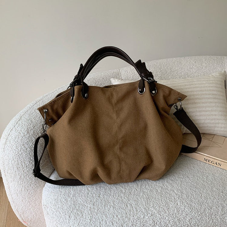 日韓流行|日系托特包新款 女士大容量帆布袋復古通勤手提包單肩斜挎大包「9543#」25.03-1