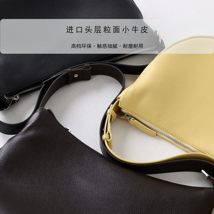 質感真皮|2025新款小眾休閒百搭頭層粒面小牛皮腋下韓版半月包柔軟牛皮斜挎「7031」25.06-3