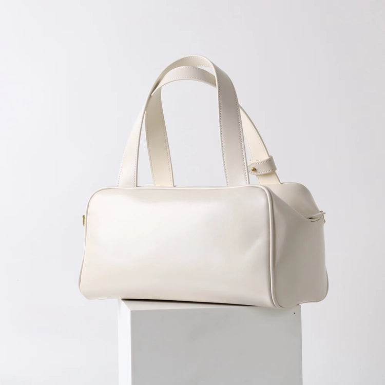 質感真皮|2025新款時尚牛皮手柄保齡球波士頓手提包小眾設計休閒百搭斜背包「8566」25.09-2