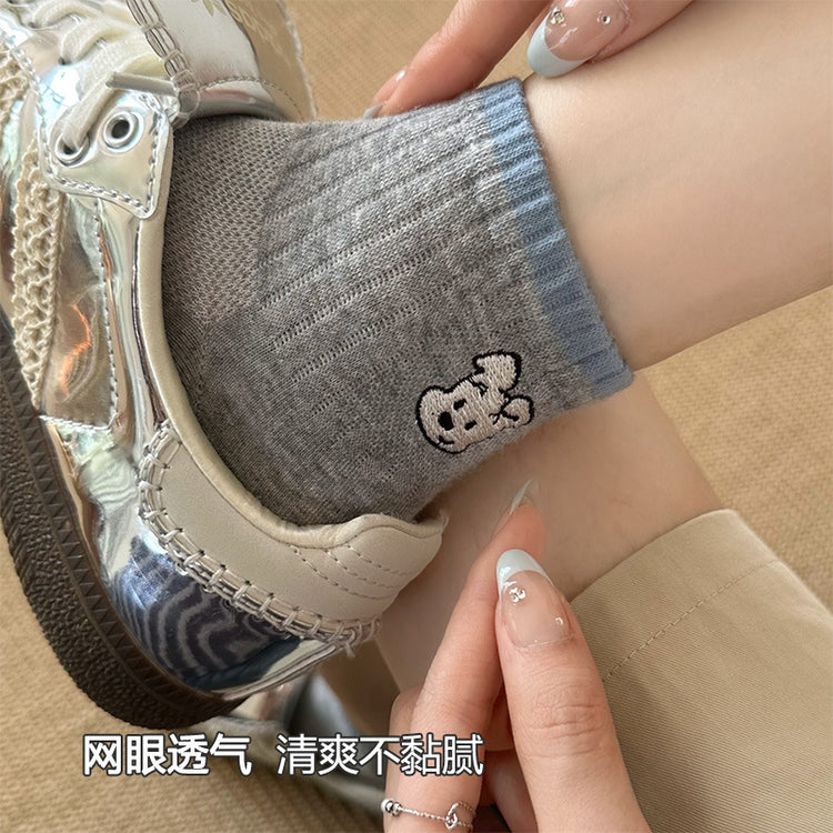 女襪|灰色襪子女春夏季薄款鏤空網眼透氣短襪創意後跟AB款棉質諸暨襪子「HS5016」25.03-4