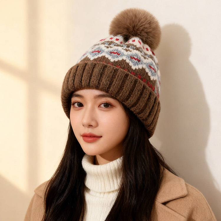流行帽子|費爾島帽子女秋冬加厚保暖護耳顯臉小毛線帽防寒針織包頭套頭冷帽「C5858」25.11-4